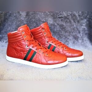 Authentic Gucci Guccissima Red Leather Web Detail Hightop Sneaker Mens Size 14